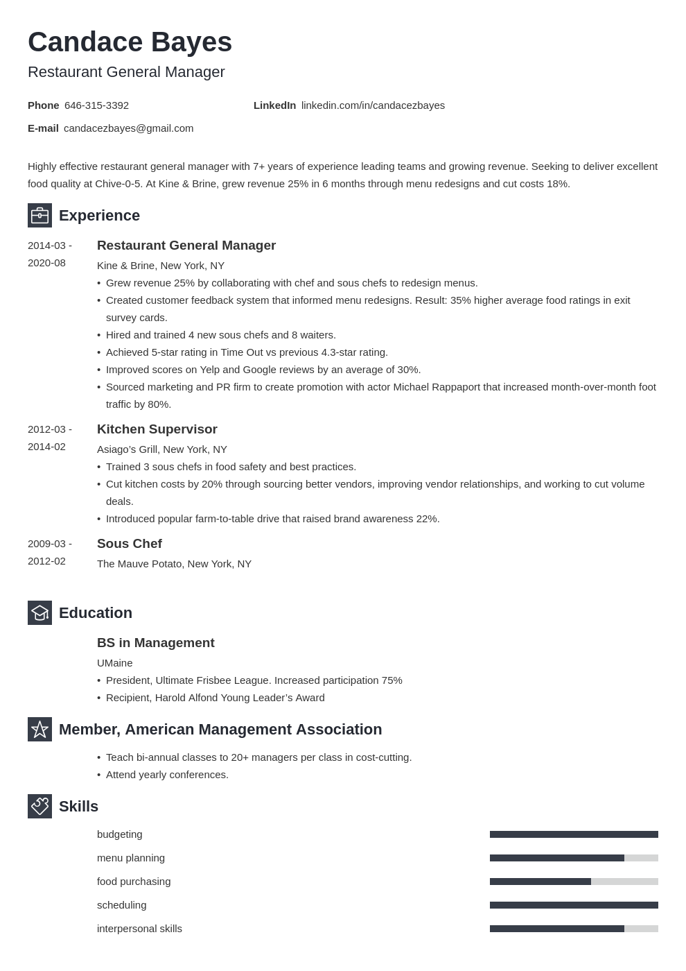 Restaurant General Manager Resume Example Template Newcast 