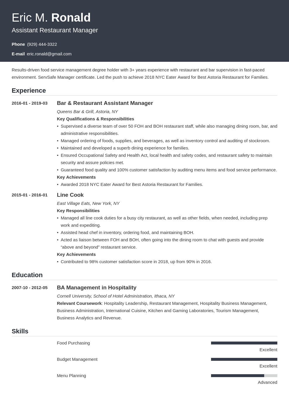 restaurant manager resume example template influx