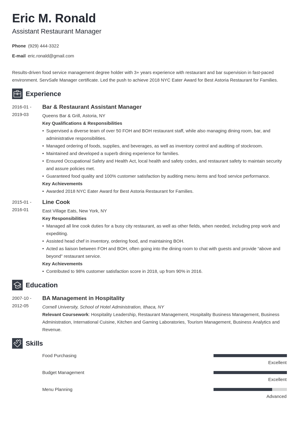 restaurant manager resume example template newcast