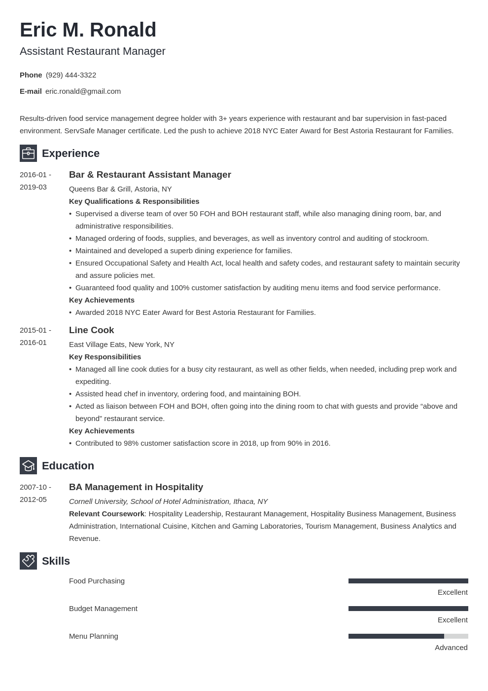 assistant general manager job description restaurant resume