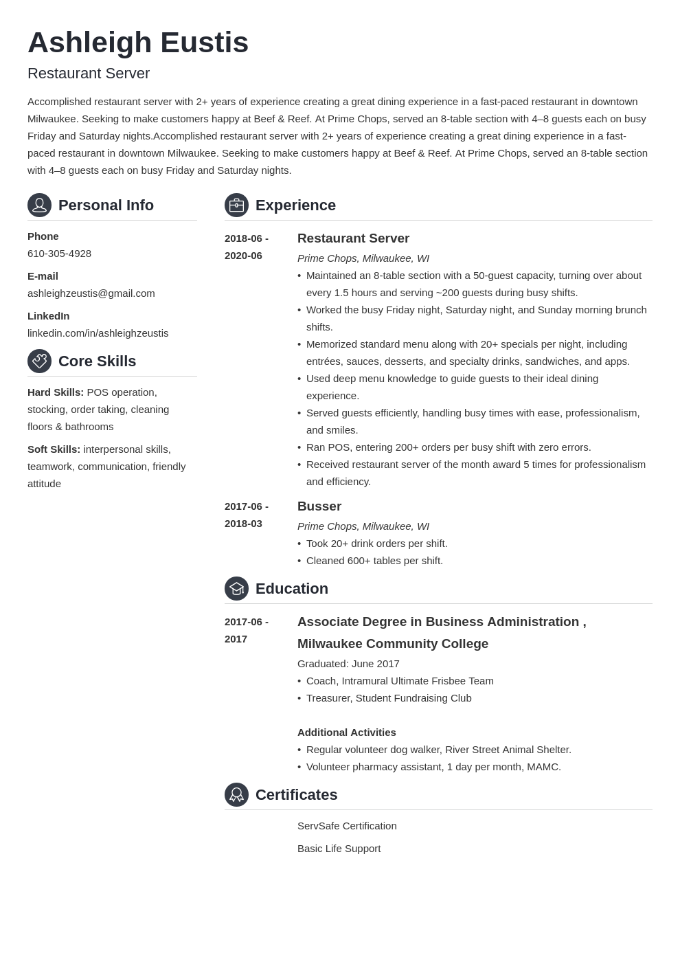 Restaurant Server Resume Examples and Writing Guide