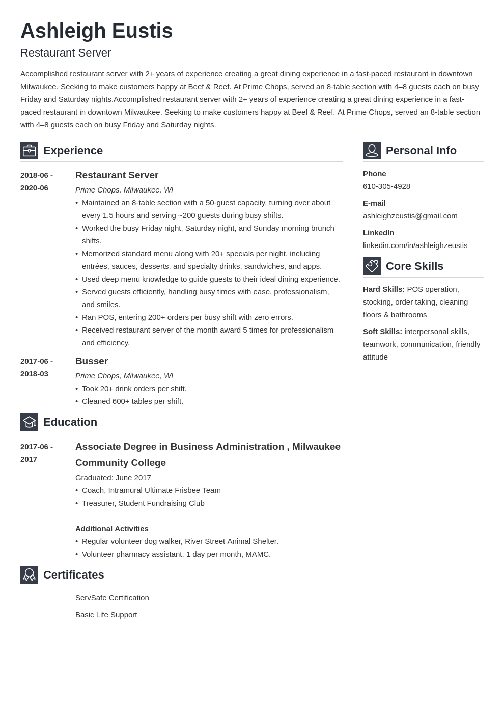 Restaurant Server Resume Examples and Writing Guide