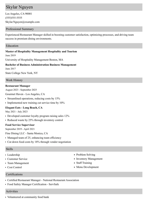 resume example with resume buzzwords