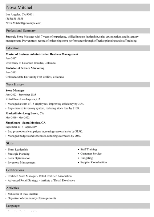 sample resume example