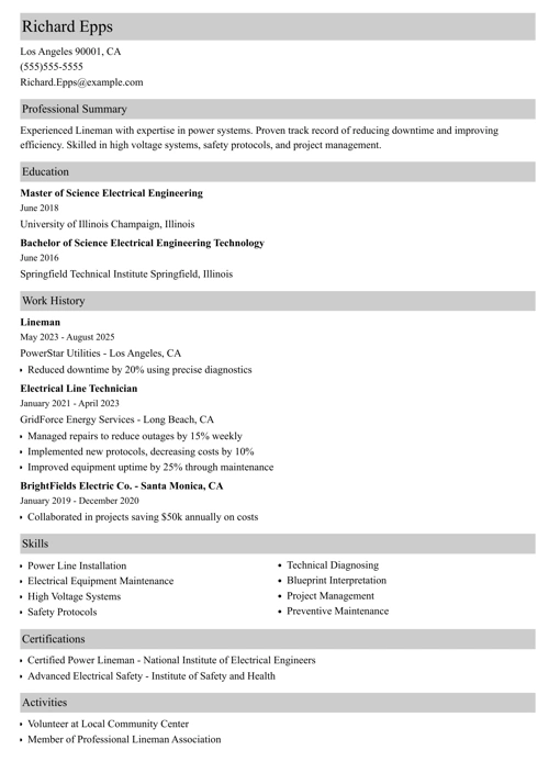 lineman resume example