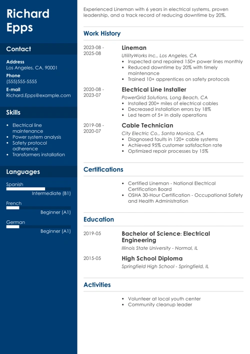 lineman resume example