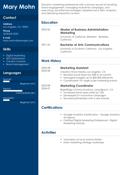 marketing assistant resume example