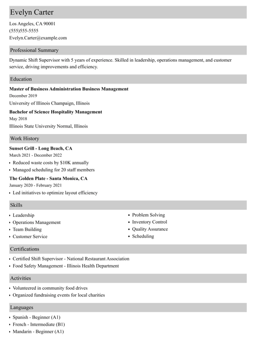 resume sample created in Zety resume builder