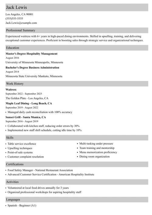 sample resume example