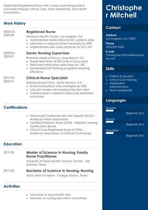 resume example created in the Zety resume builder