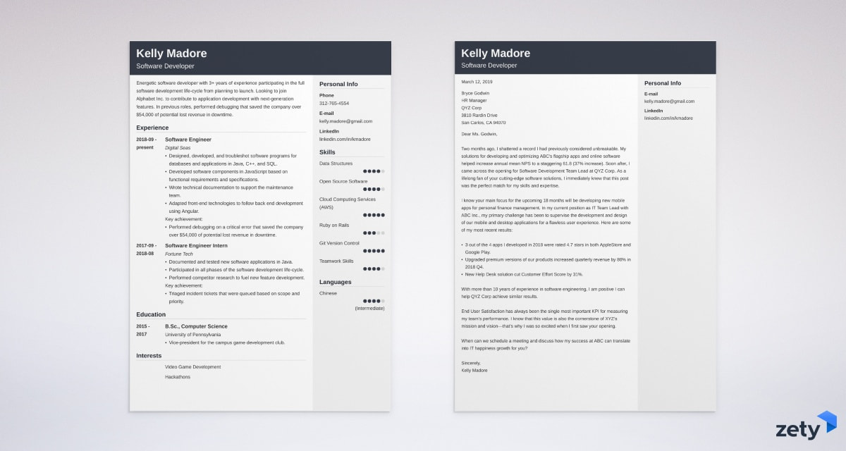 sample resume and cover letter set