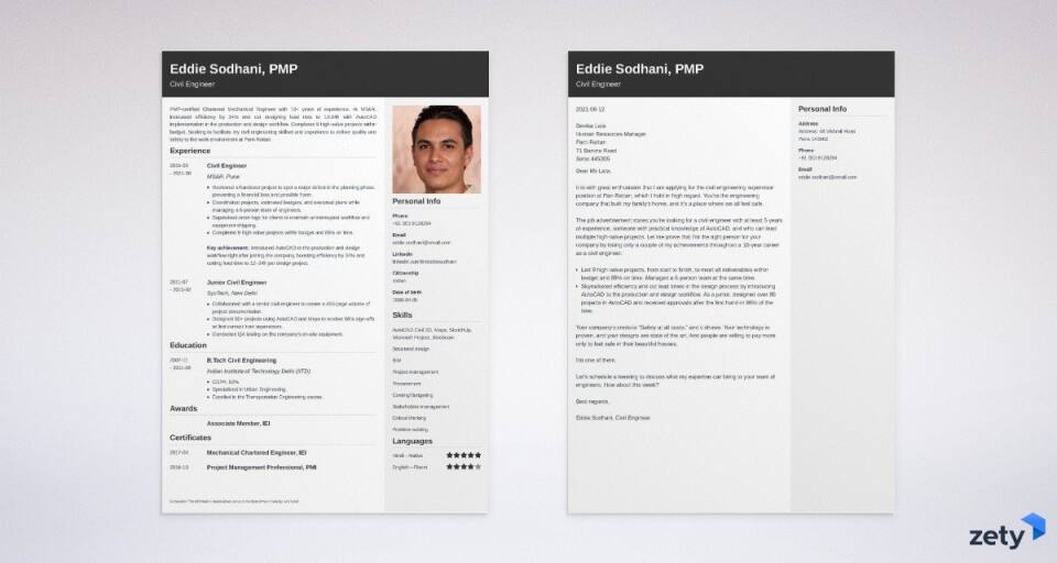 matching set of resume and cover letter