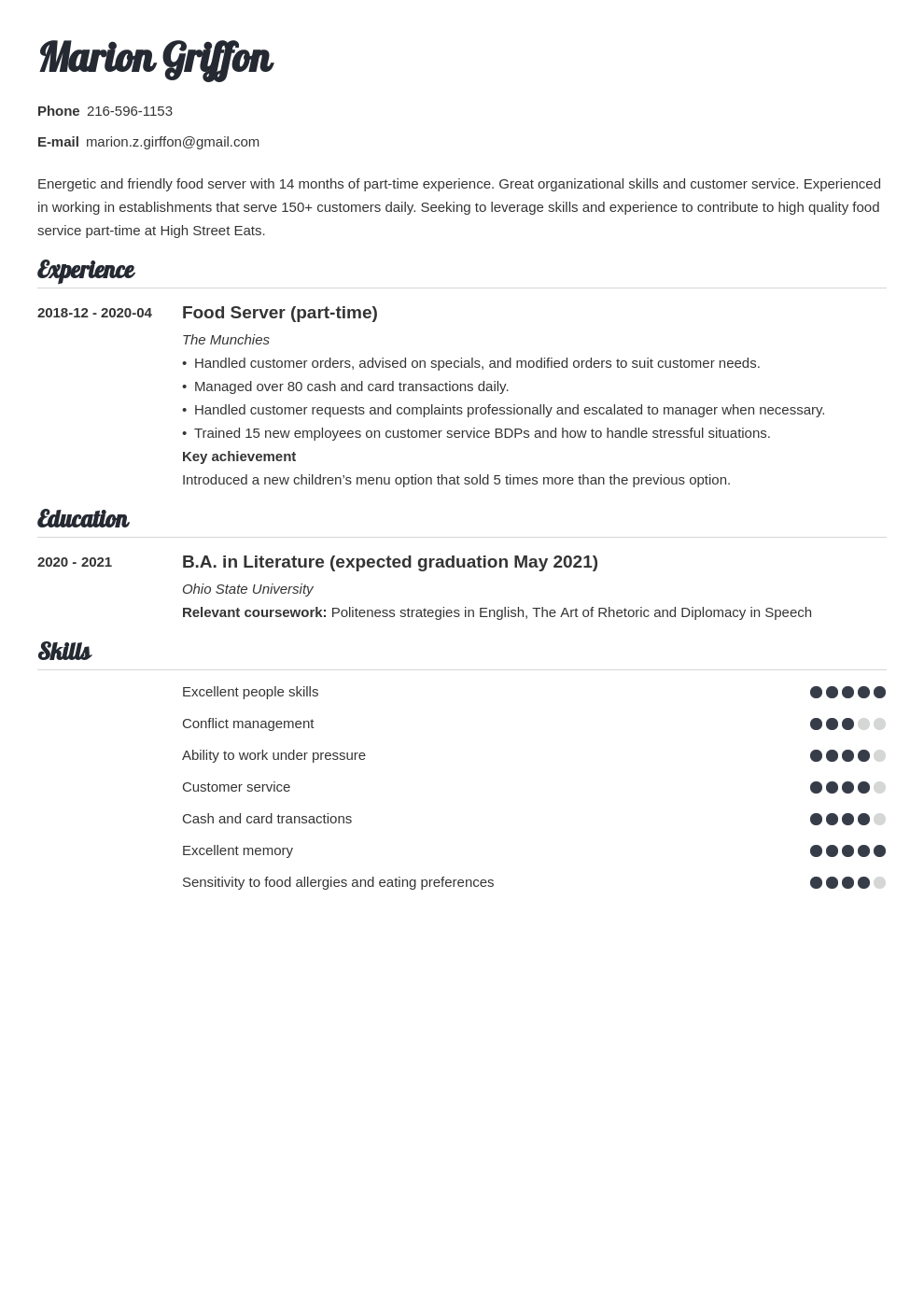 part time job resume template