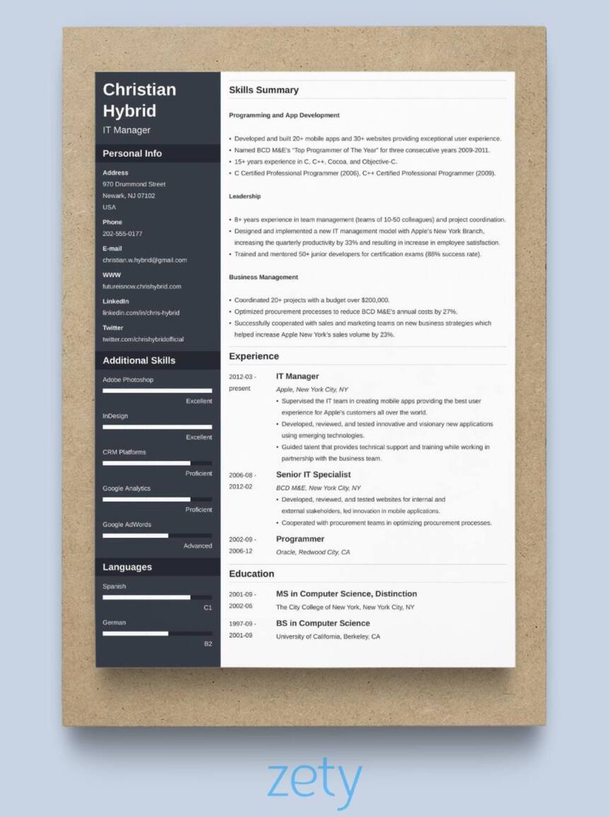 combination resume structure