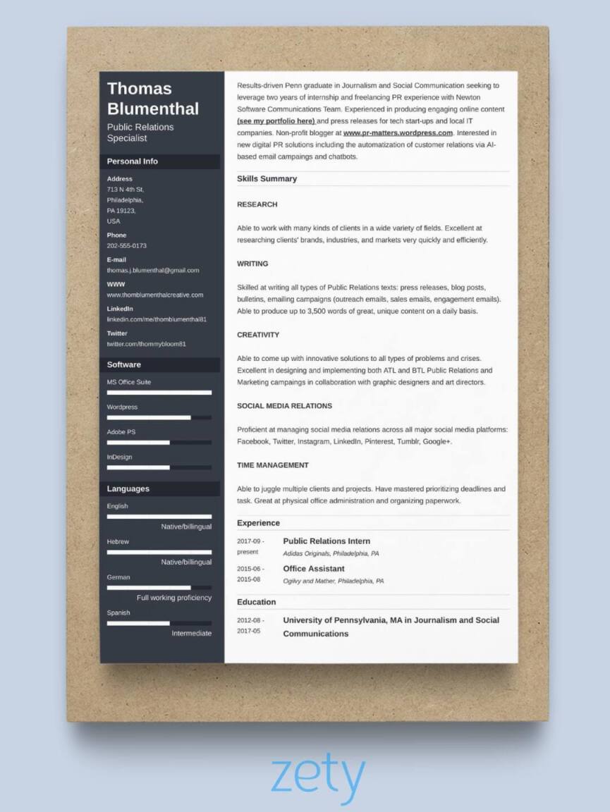 Resume Format One Year Experience