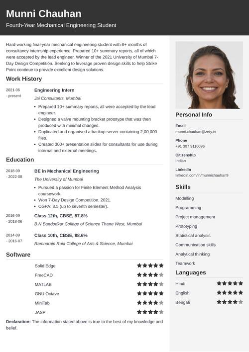 resume format for freshers example