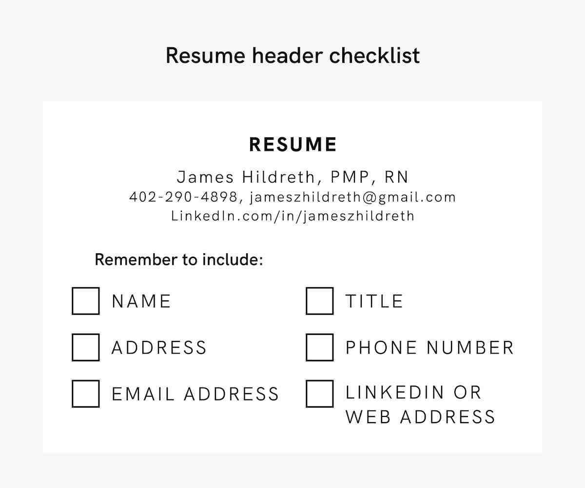 Resume header checklist