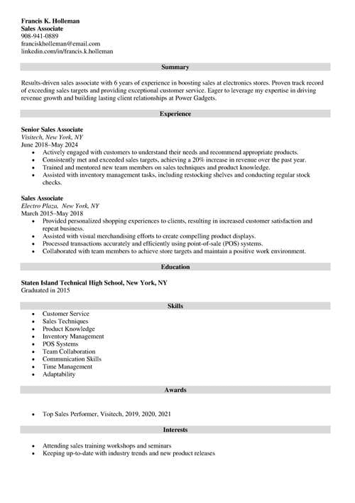 sample resume example