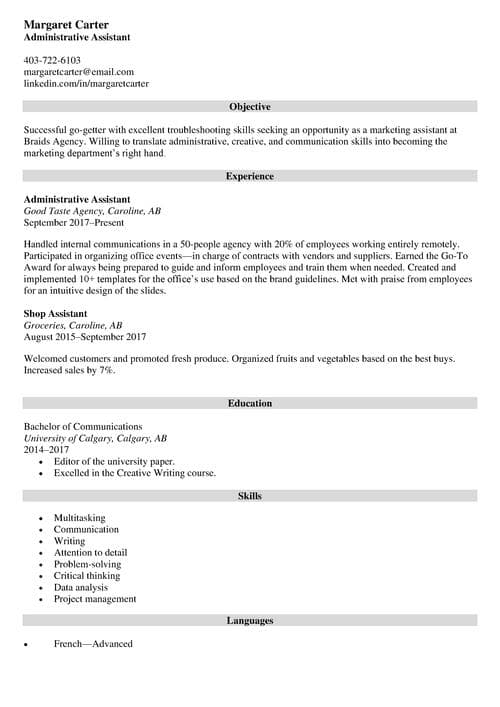 resume example with a resume objective