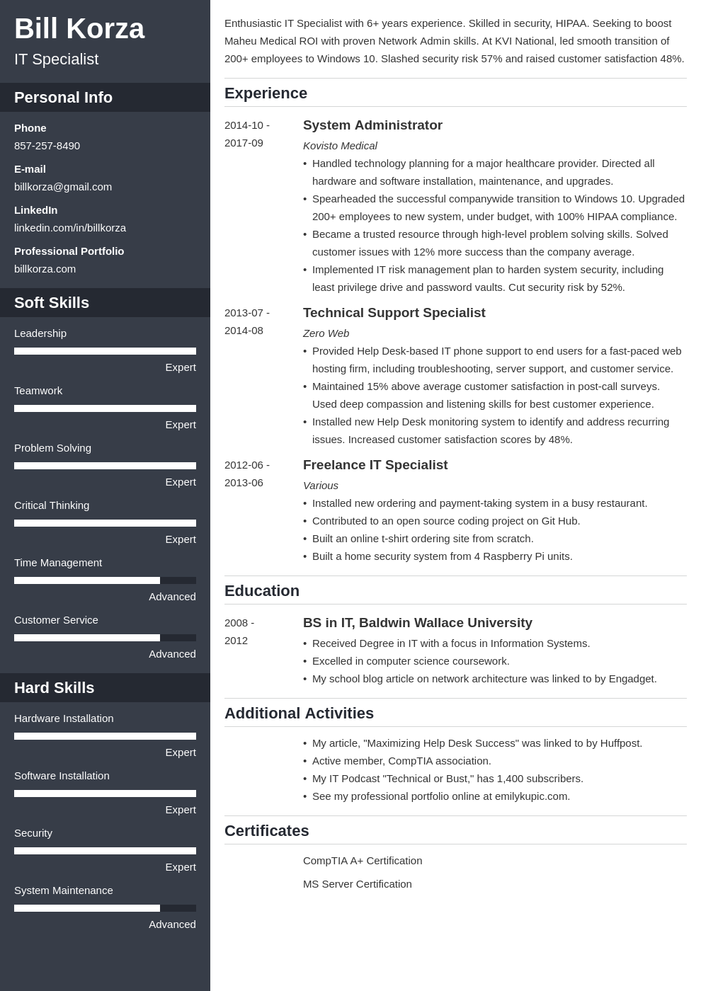 profile section of resume sample