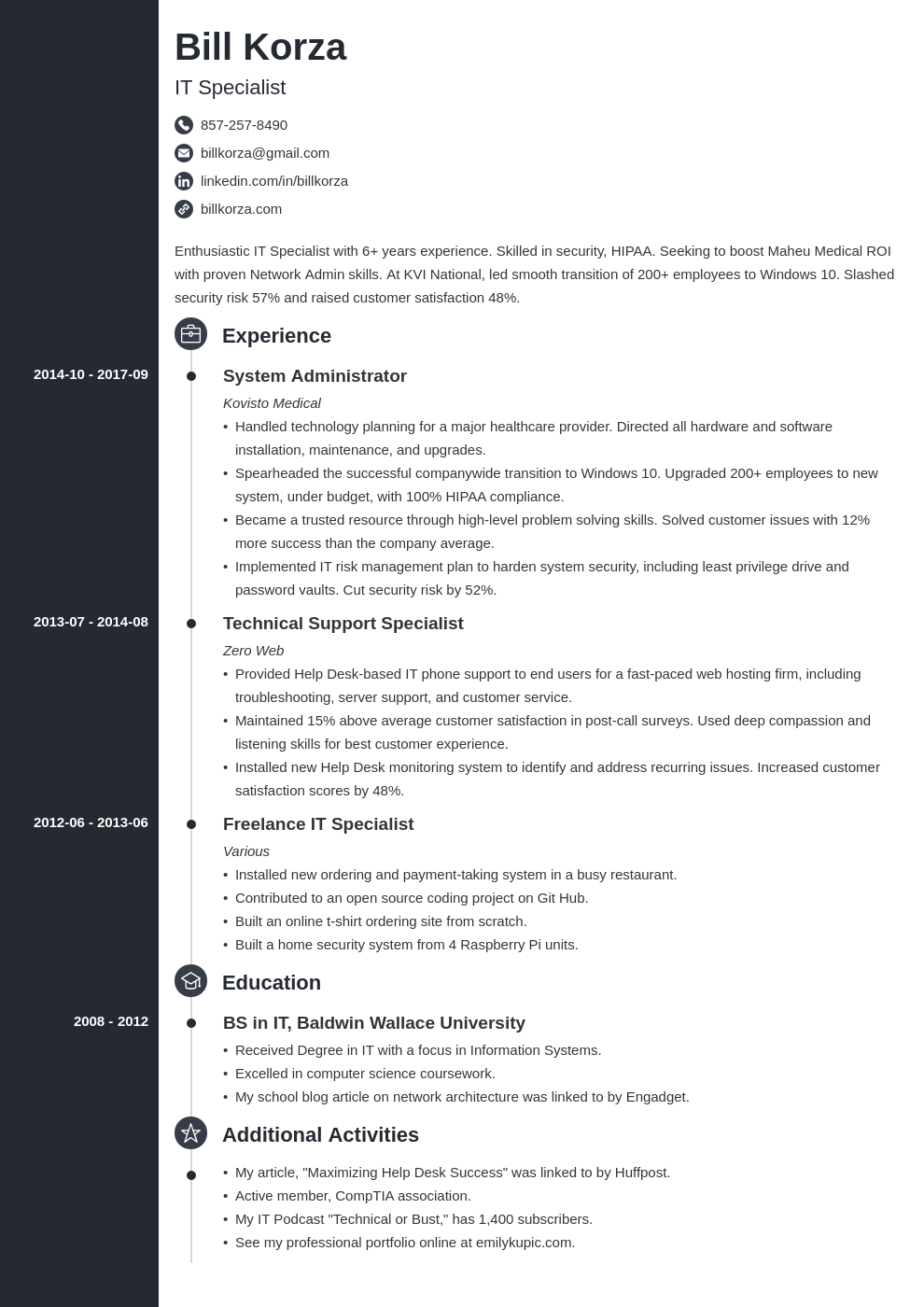 personal profile resume template