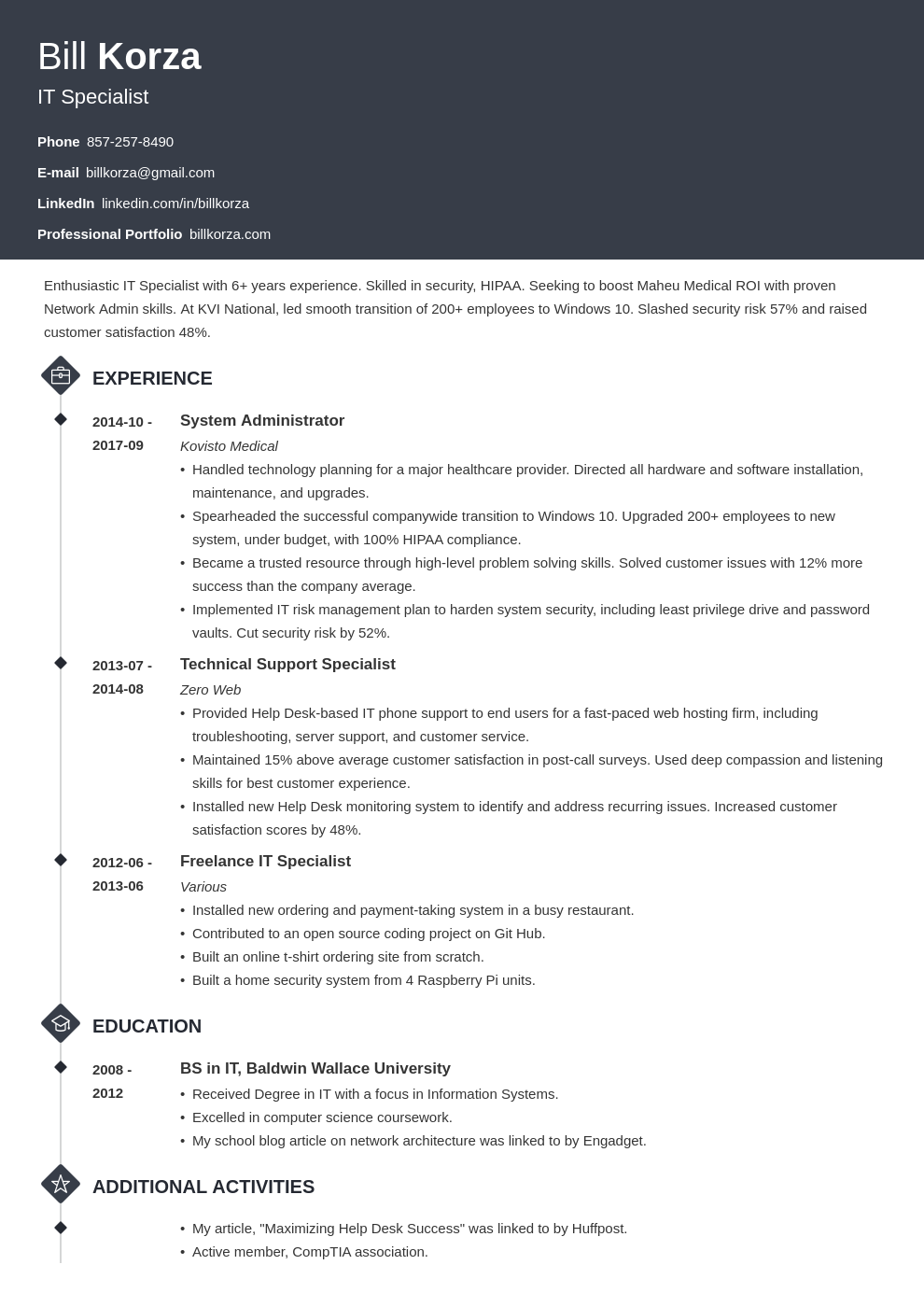 personal profile examples for resume