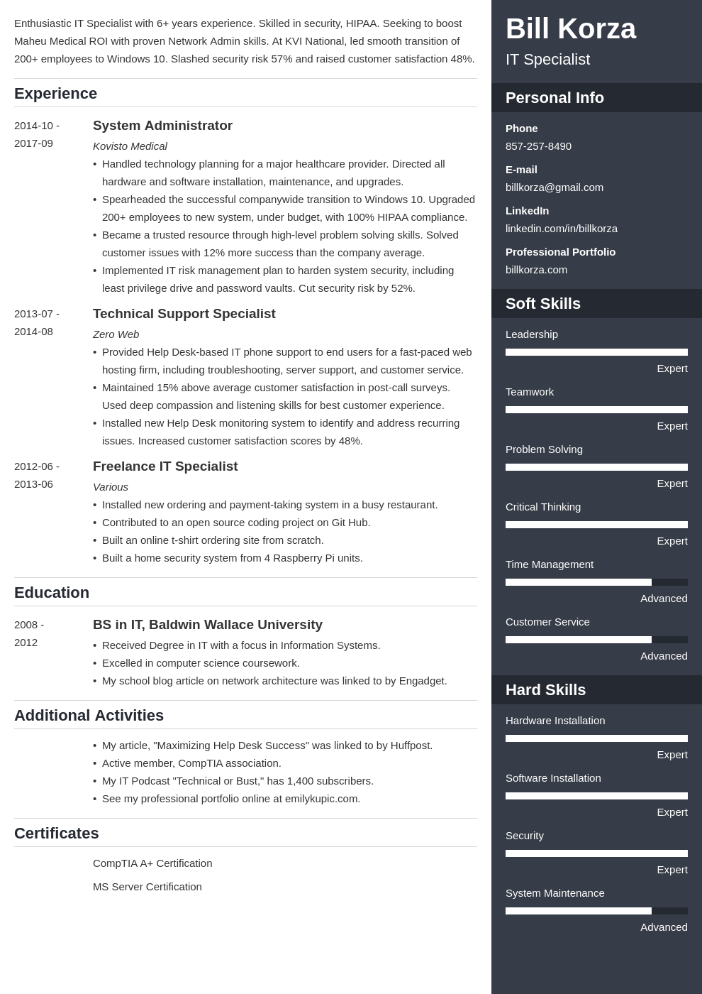 qualifications profile resume examples