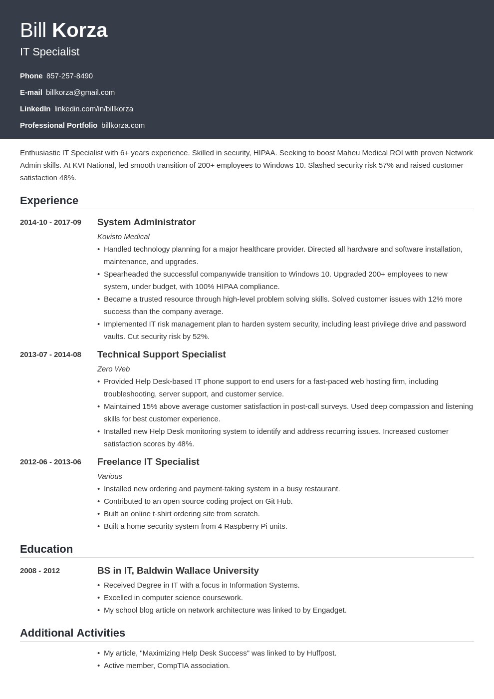 what to put in a personal profile on a resume