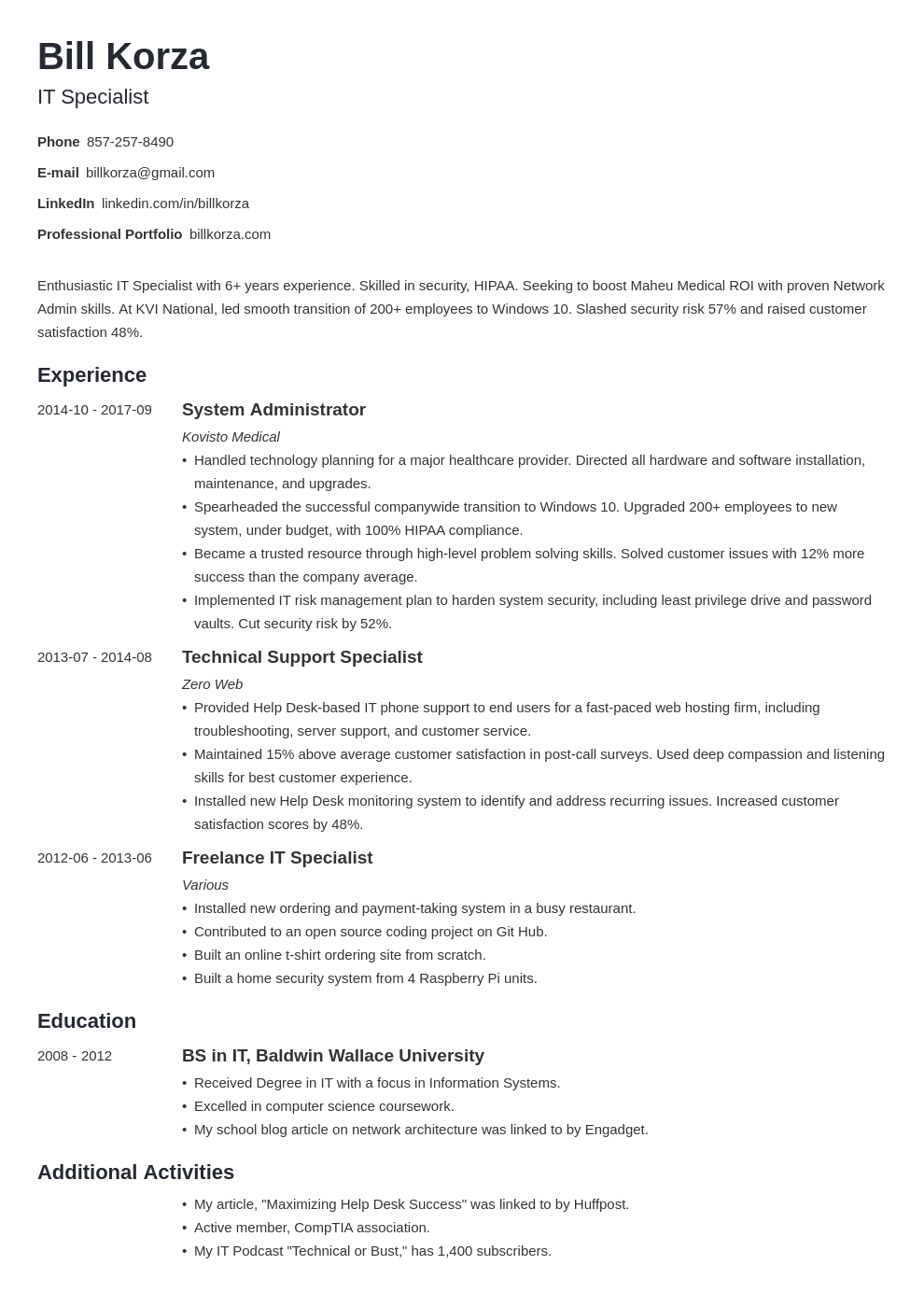 Resume Profile Template Minimo 