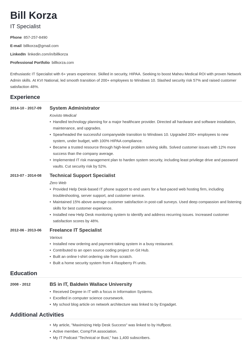 personal information on a resume