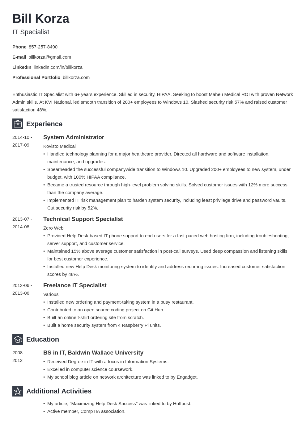 examples of resume profile statements