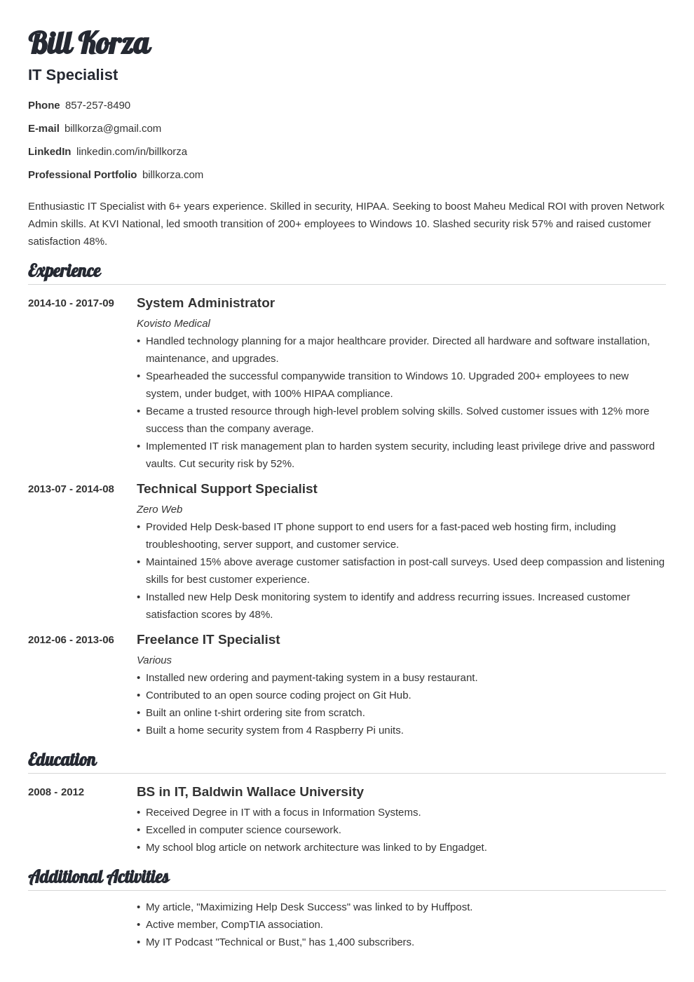 profile part of resume example