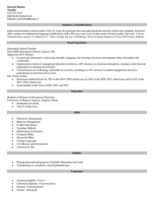 Resume Sample made in Zety Resume Builder