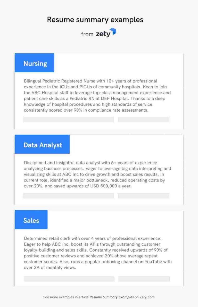 examples of job summary on a resume