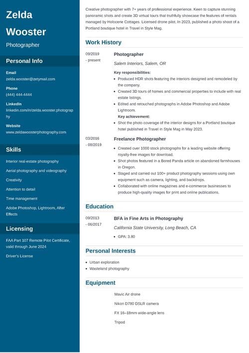 resume example made with Zety resume builder