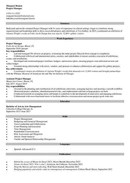 resume example created in the Zety resume builder