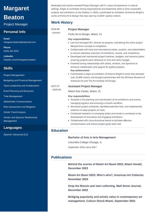 resume example created in the Zety resume builder