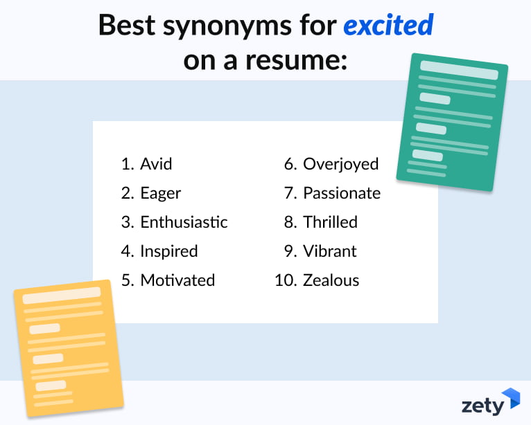 excited synonyms for a resume