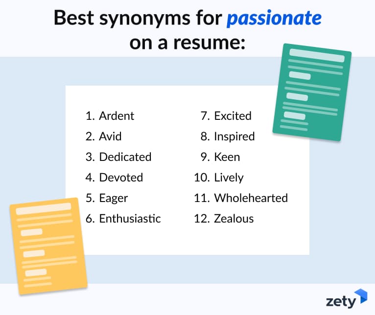 synonyms for passionate for a resume