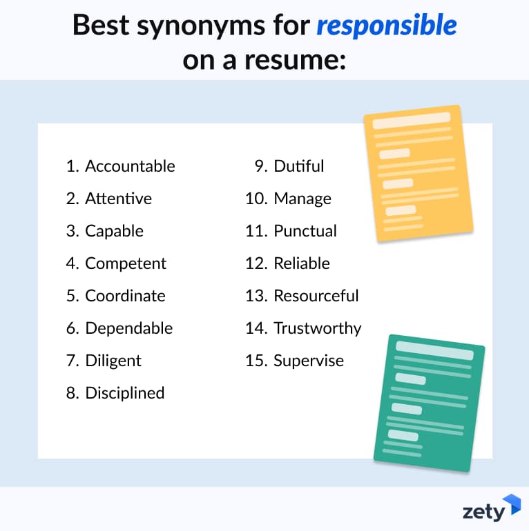 synonyms for responsible for a resume