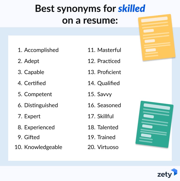 synonyms for skilled for a resume