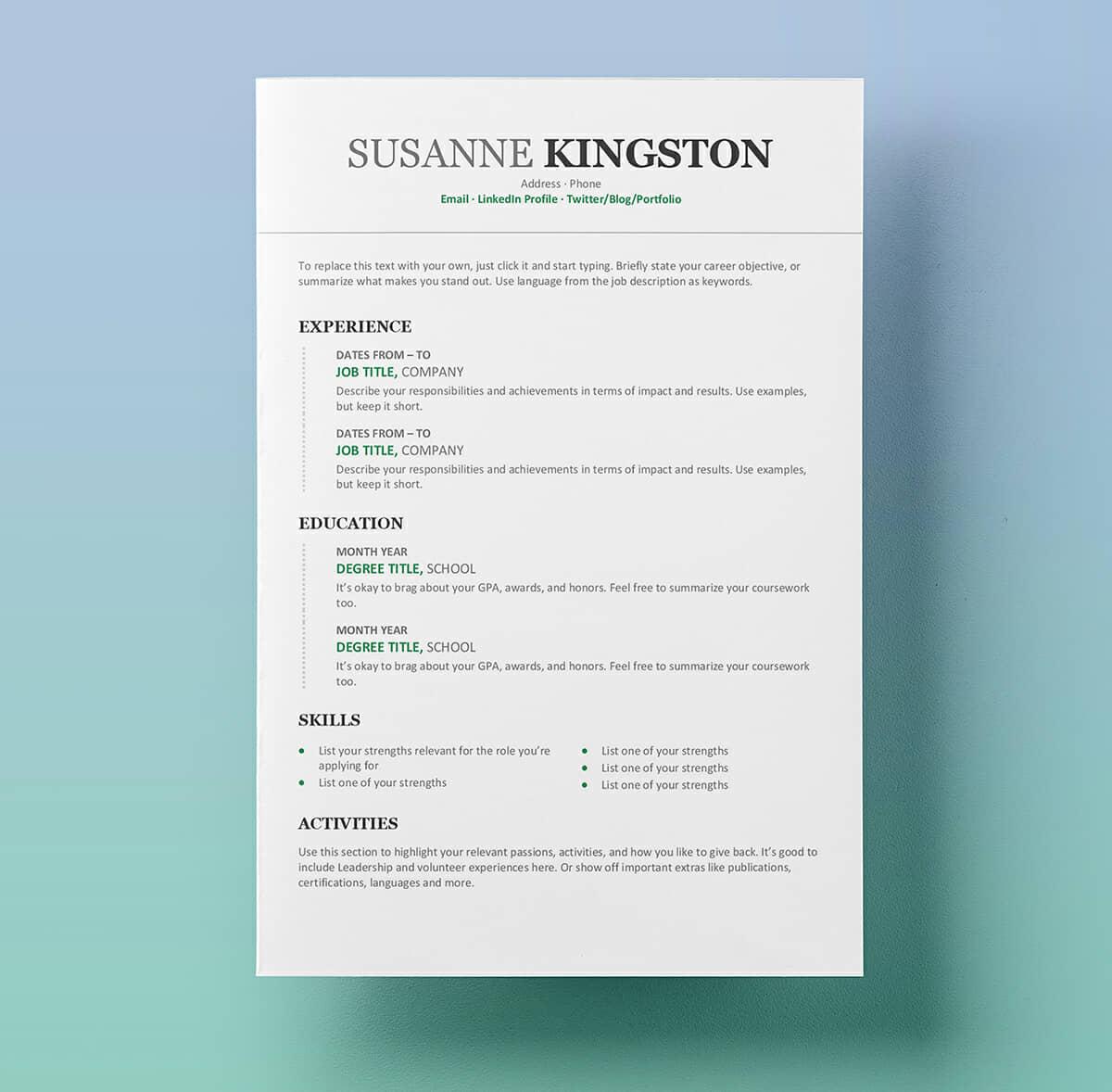 resume template download free microsoft word