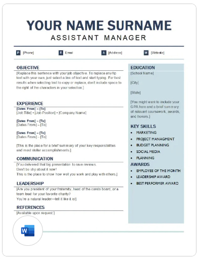 Resume Template 110890, MS Word, Pages, Blue