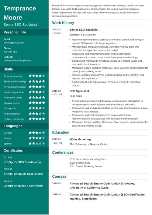sample resume available for download in word