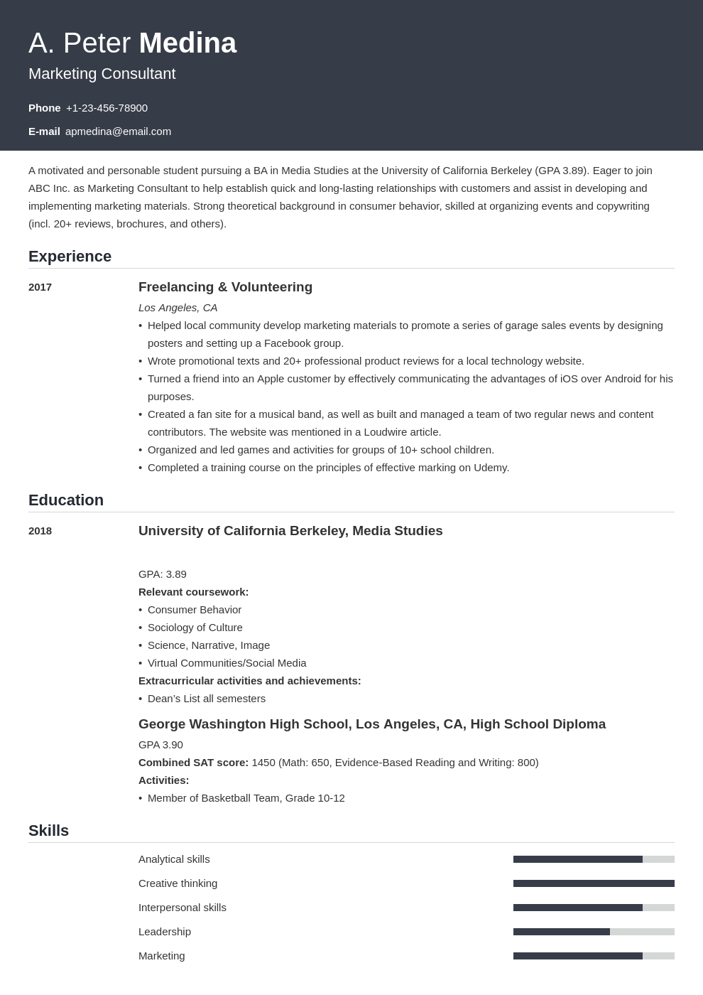 resumes for high school students with no work experience