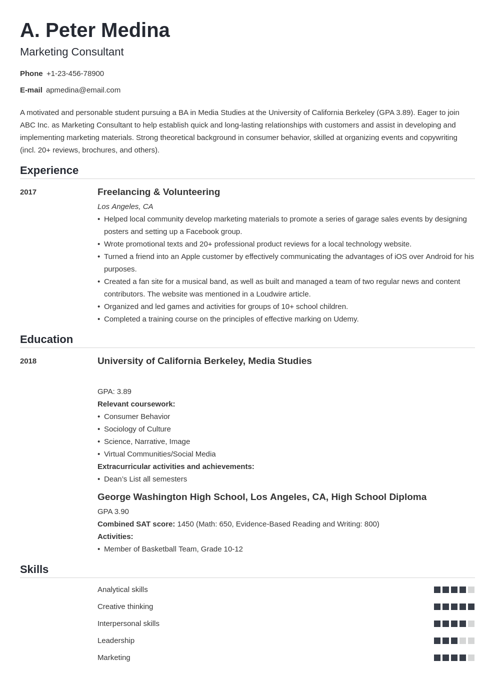 first job summary resume with no experience