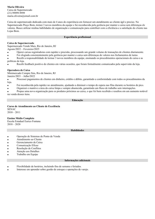  modelo de currículo com resumo profissional pronto