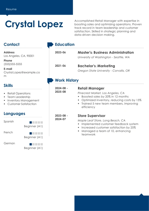retail manager resume templates