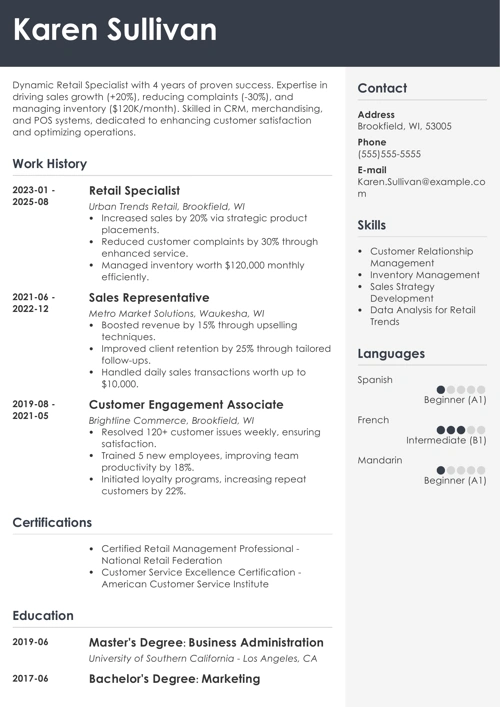 retail resume templates