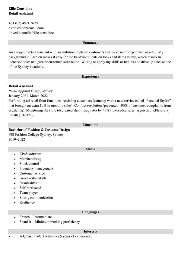 Retail Assistant Resume Sample Job Description Skills